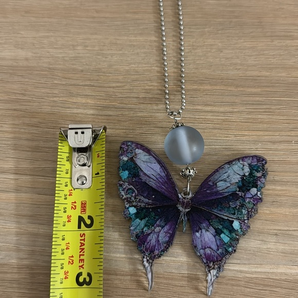 NWOT Crystal like 2 Face Hand Painted Butterfly Crystal Ball Like Necklace - Picture 16 of 17